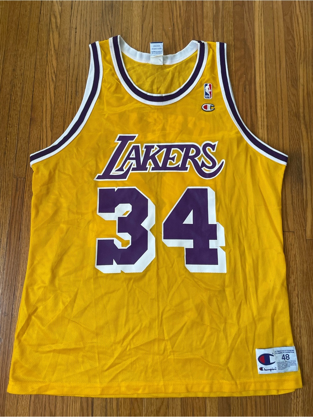 Champion Lakers Yellow and Purple #34 O’Neal Basketball Jersey